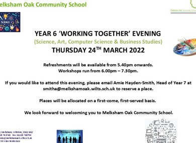 Melksham Oak Poster for Primary Schools March 2022